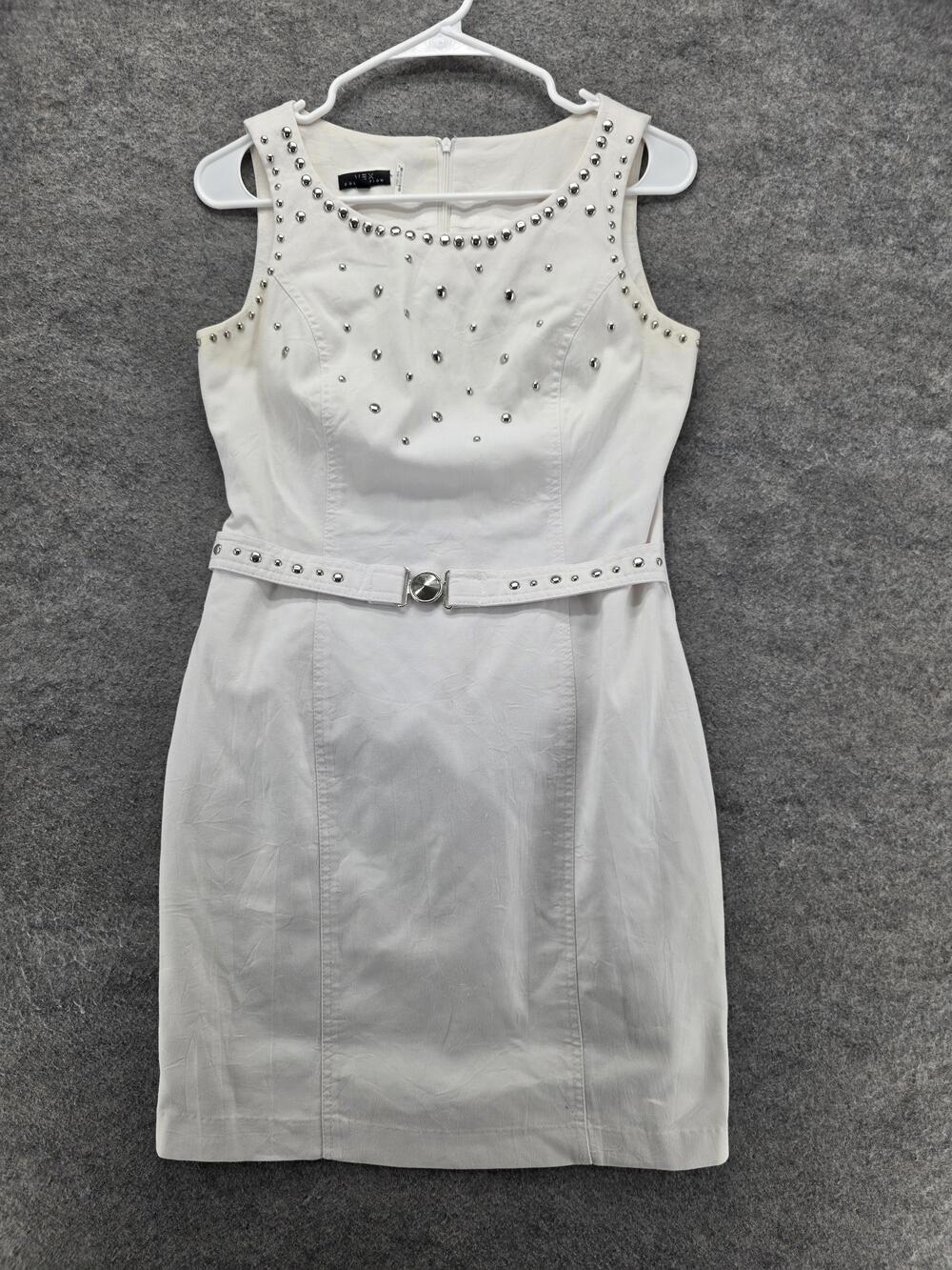 Vex Collection Dress Womens 38 White Studded Sheath Belted Sleeveless Party
